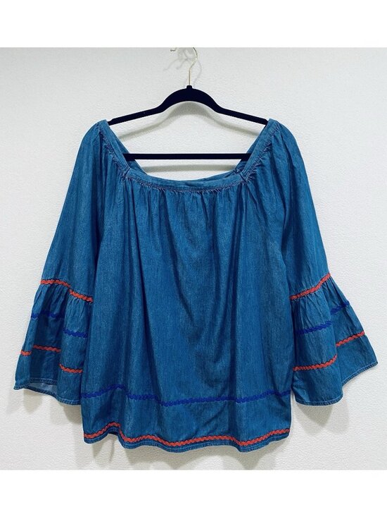 Hester & Orchard Tops - Hester and Orchard Top Womens Large Blue Chambray Bell Sleeve Cottagecore Boho
